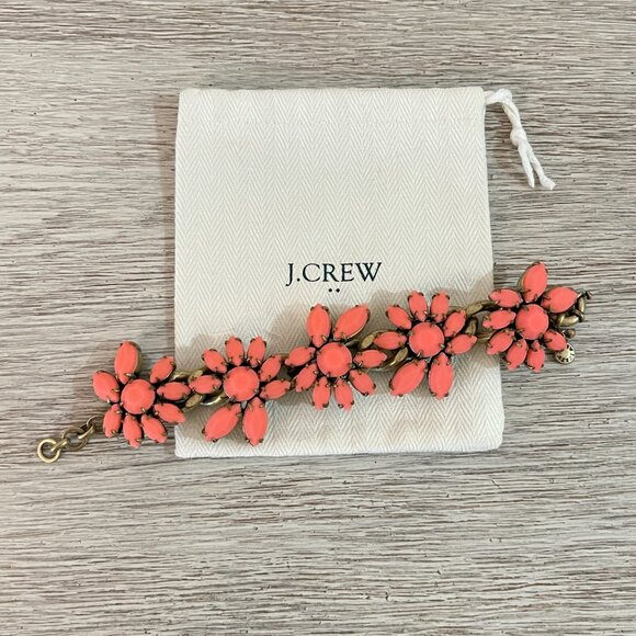 J. Crew Bracelet Statement Coral Gold Flower with Pouch - Picture 2 of 8
